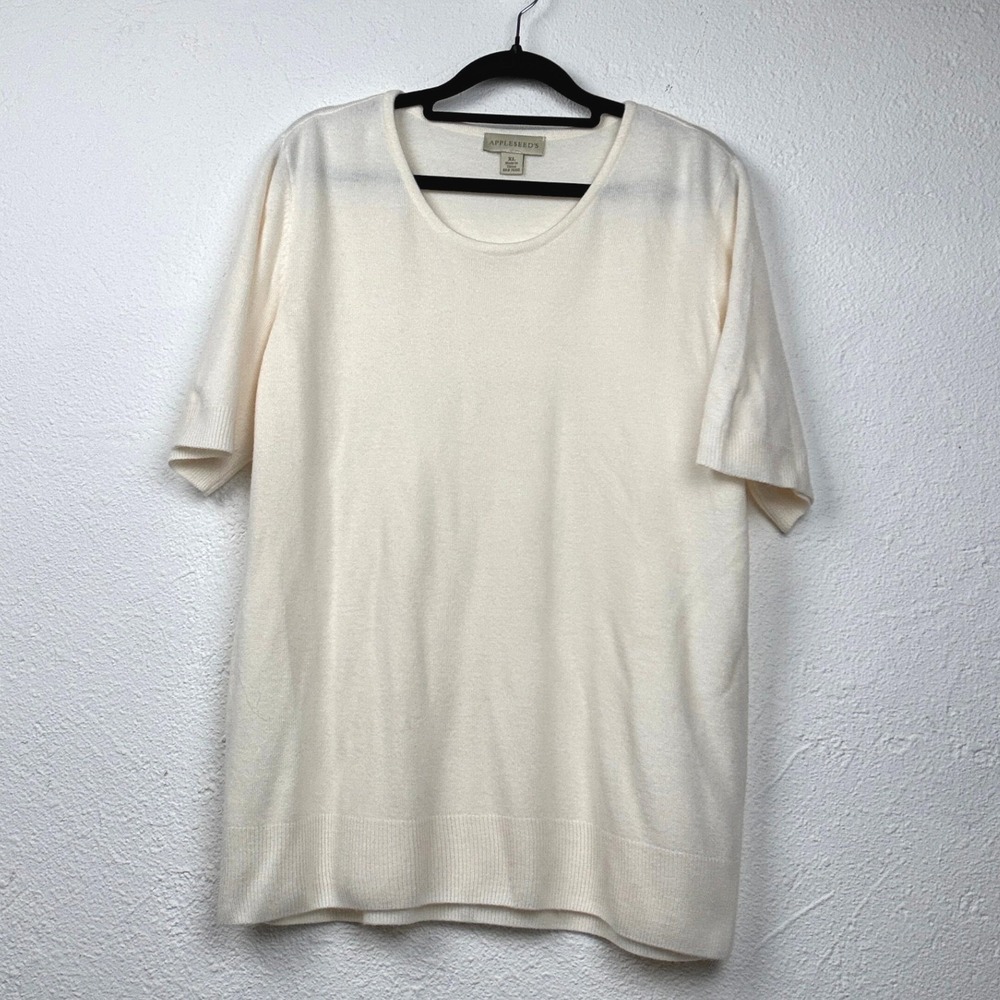 Appleseed's Cream Knit Sweater - XL - Short Sleeve Scoop Neck Minimalist Classic